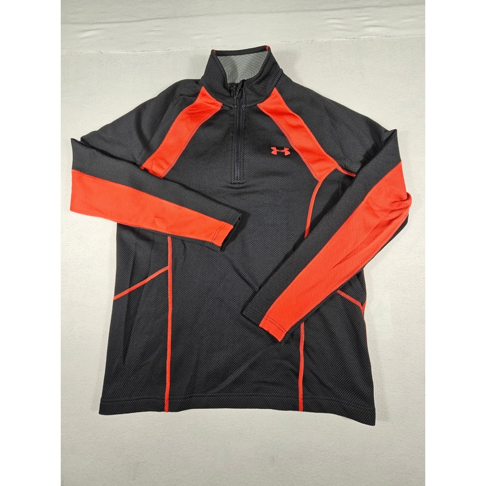 Under Armour ColdGear Mens Medium Quarter Zip Pullover Black Red 1248940
